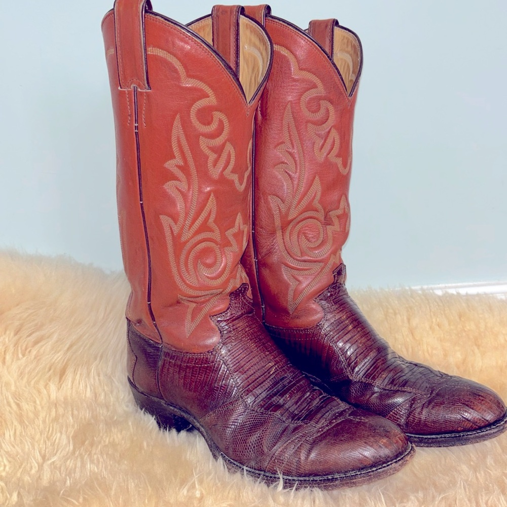 VTG Justin Cowboy Boots Lizard Leather Cowboy western boots 7.5 men’s 9 women’s